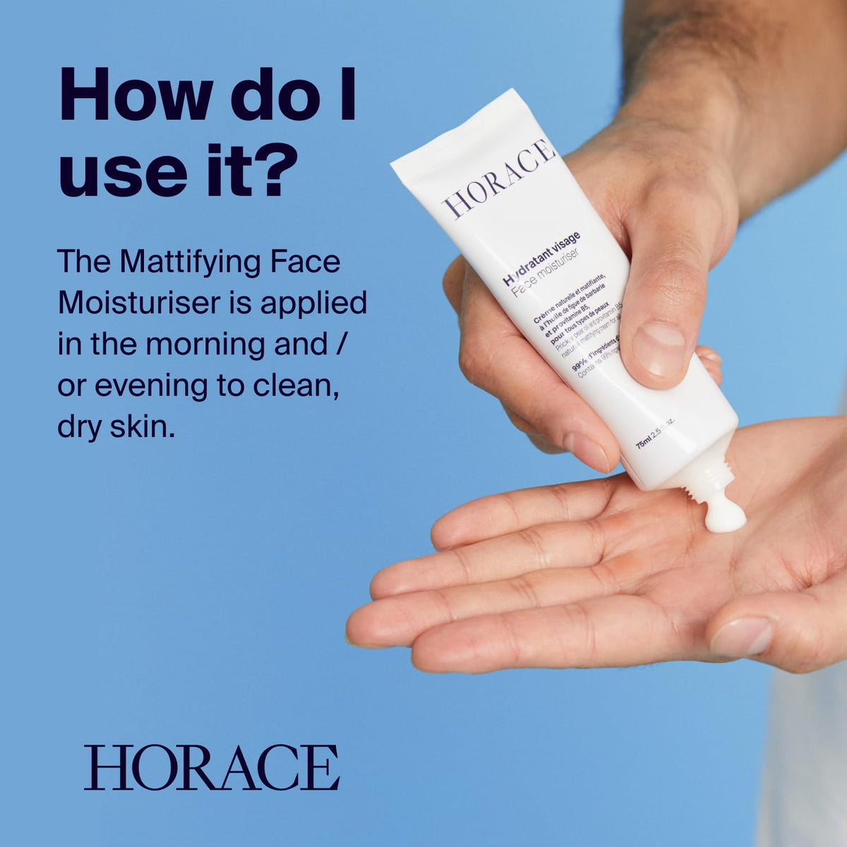 HORACE Mattifying Face Moisturizer for Men – 96.6% Organic & Natural Ingredients – No Silicones or Mineral Oils – Moisturising Cream for All Skin Types – Unscented, 75 ml
