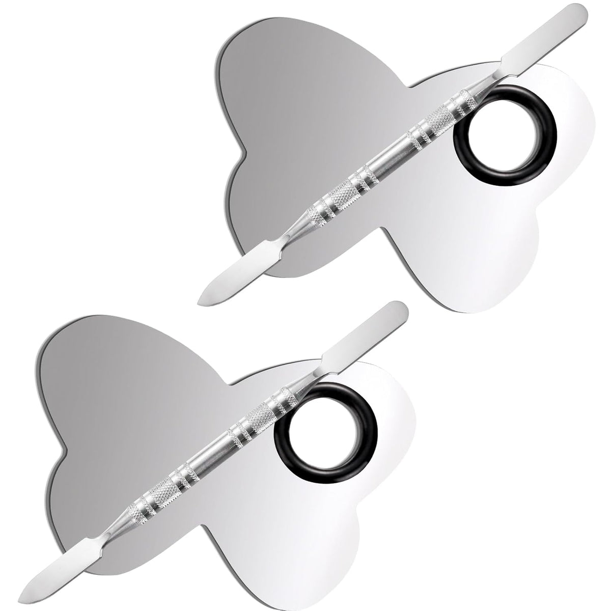 2 Pcs Stainless Makeup Mixing Palette,Tool for Mixing Foundation Nail-Art,Palette with A Stick,Storage Bag,Beauty Salon Color Cream Mixing Palette,Makeup Artist,Makeup Enthusiast (Butterfly Shaped)