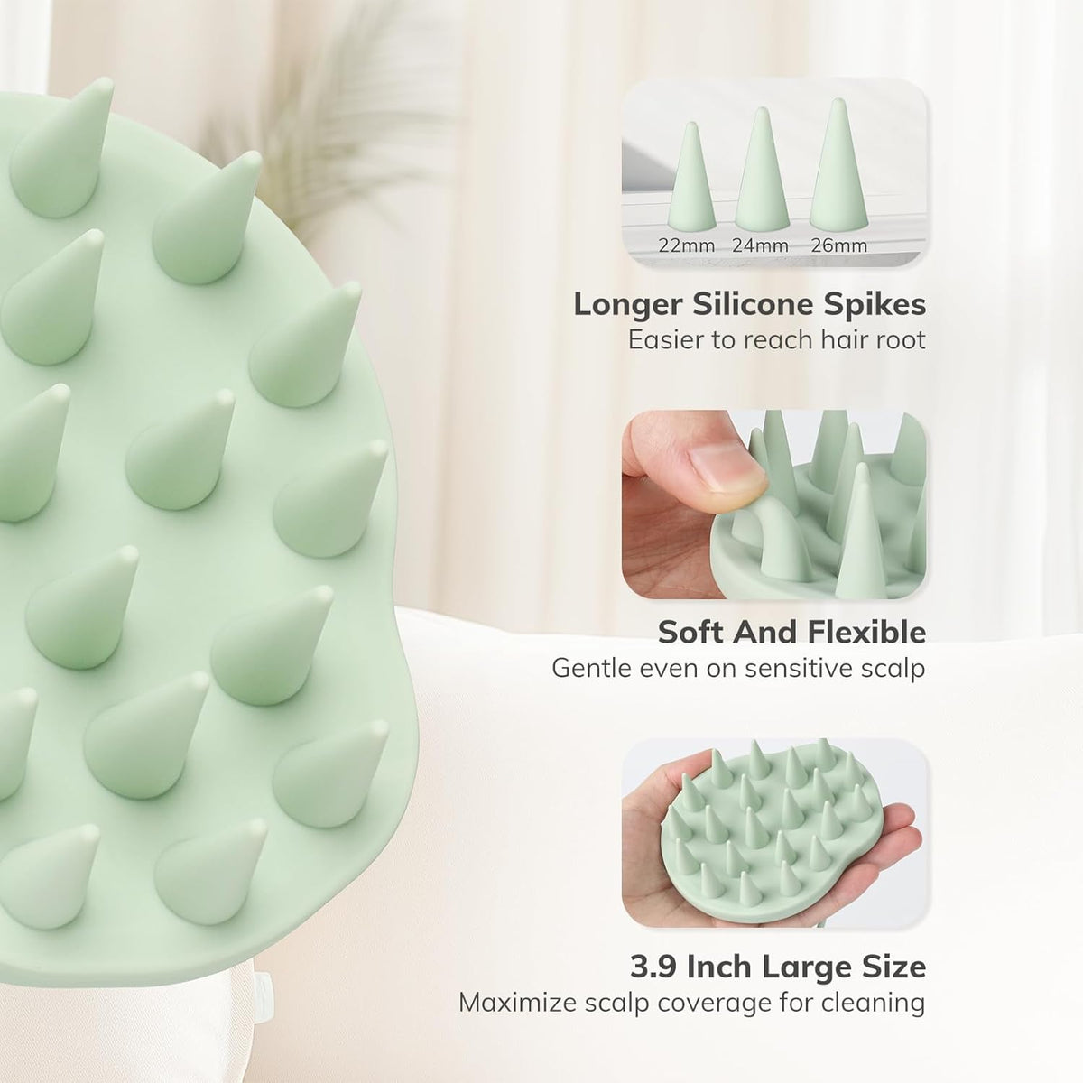 Sndyi Silicone Scalp Massager Hair Growth, Scalp Scrubber with Soft Silicone Bristles, Scalp Exfoliator for Dandruff Removal, Large Size Shampoo Brush, Wet Dry Scalp Brush for Long Thick Curly Hair