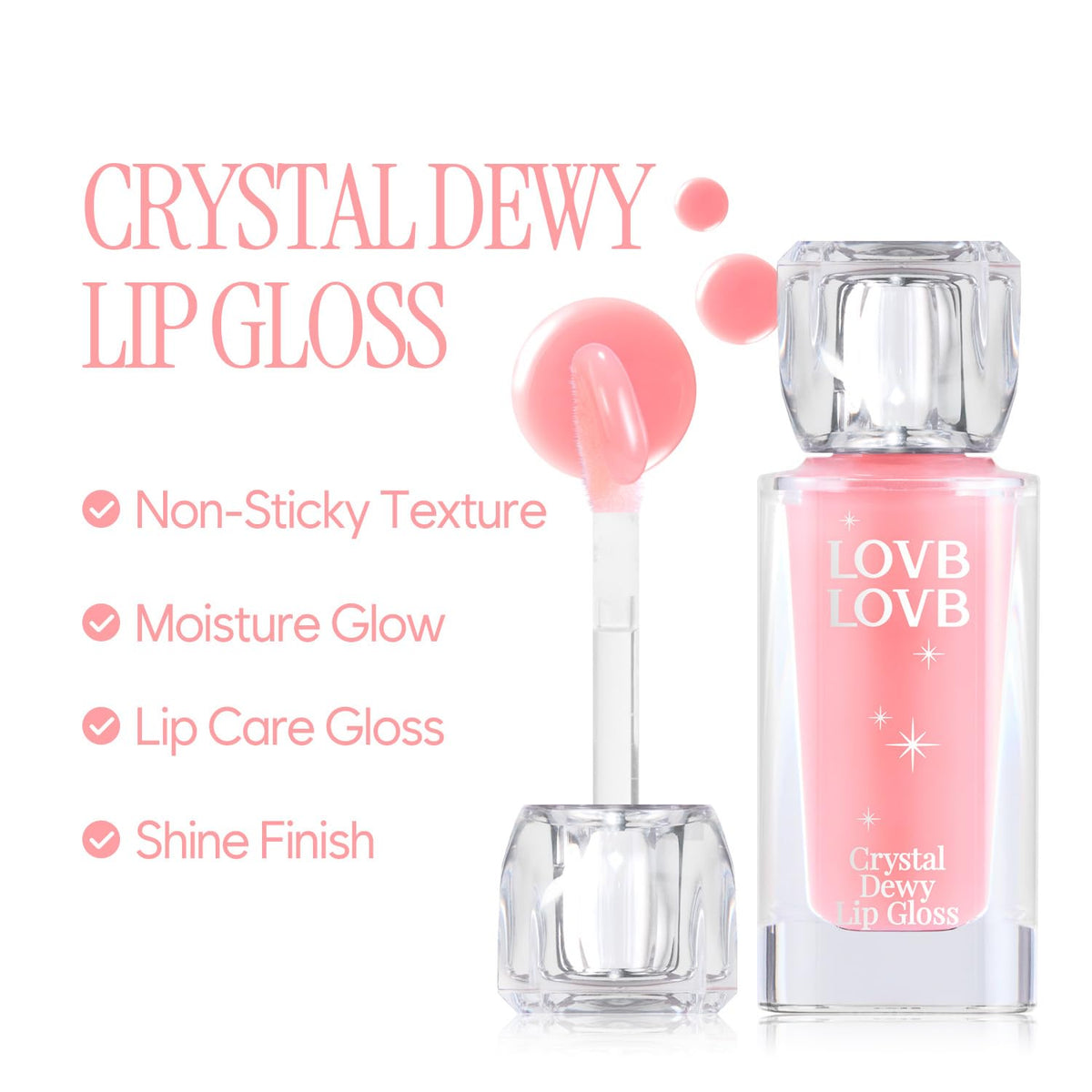 Crystal Dewy Lip Gloss | Lightweight & Non-Sticky | High-Shine & Long-Lasting | Hydrating Korean Lip Care Gloss | 0.17 oz. (01 PINK DOLPHIN)
