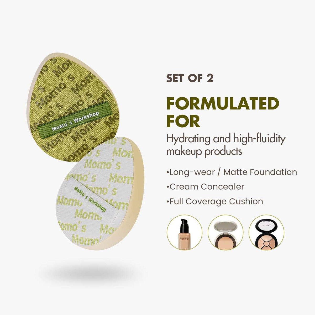 Light Green Denim Makeup Sponges,Super Soft Blenders Sponge for Full Coverage Foundation,Perfect for Oily Skin & Longwear Makeup,Travel Friendly&Reusable,2pcs Puffs &Storage Case