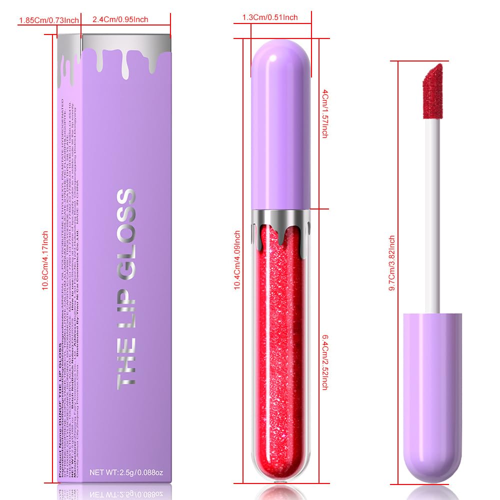 Glitter Liquid Lip Gloss,Pink Shimmer Lipstick, Waterproof Shimmer Lip Stain Lip Glaze, High Shine Long Lasting Shiny Lip Color Makeup 05#