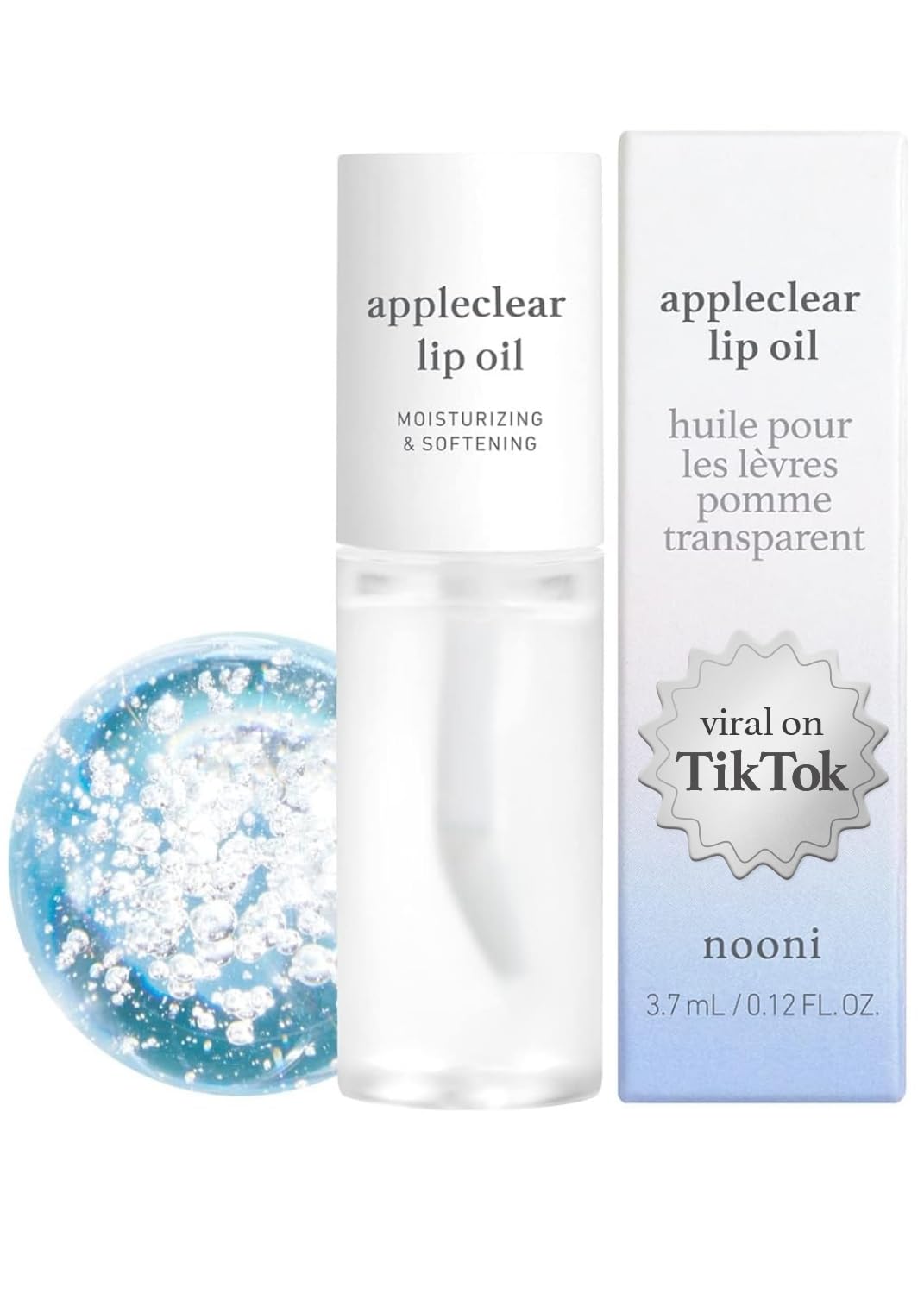 NOONI Vegan Lip Oil Bundle - Appleberry & Appleclear | Lip Stain, Long Lasting, Moisturizing, Plumping, Korean Lip Tint