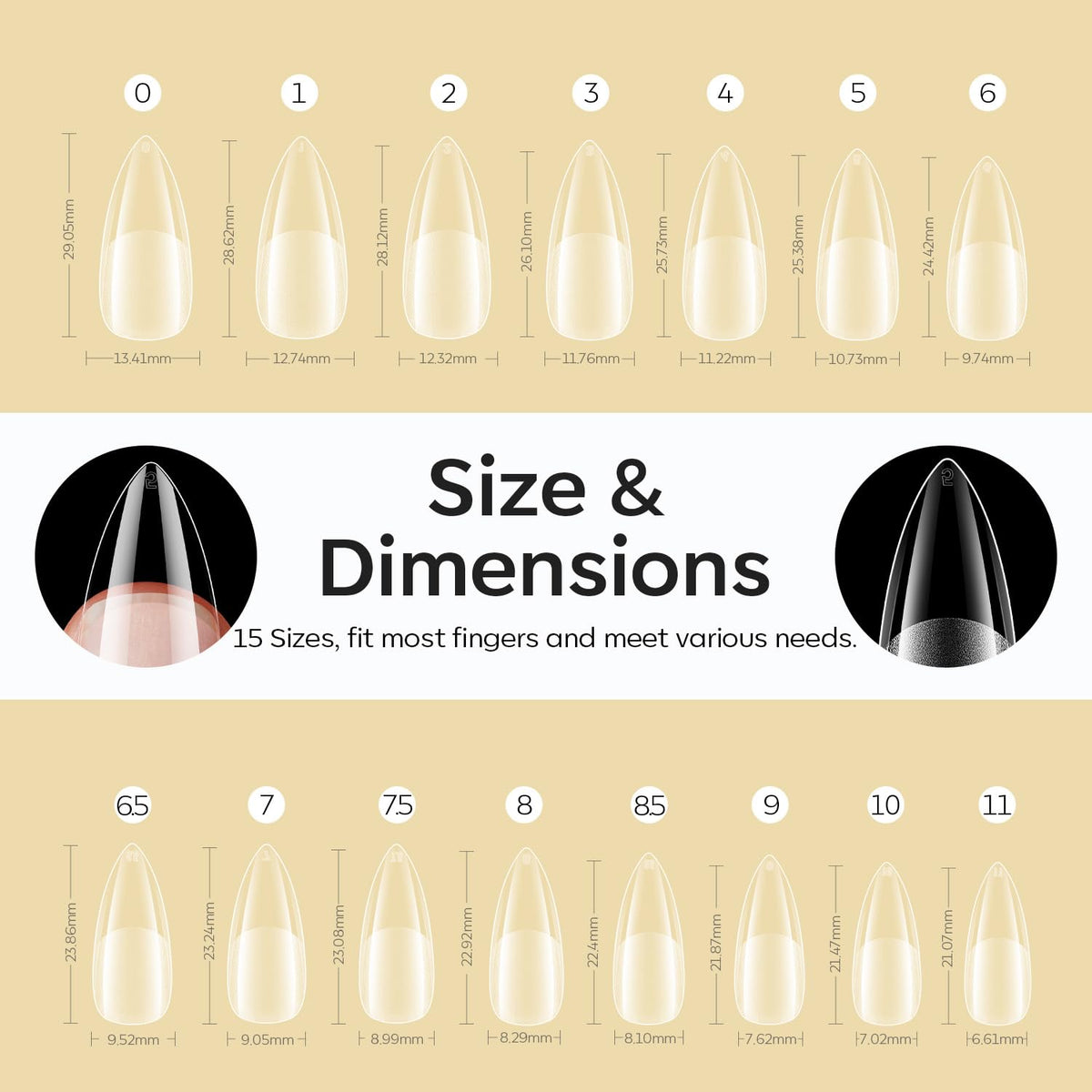 Modelones Medium Stiletto Fake Nail Tips - 510Pcs Gel Tips Pre-shaped Half Matte Full Cover Clear Acrylic Gel Kit False Press on Nails for Extension DIY Salon 15Sizes