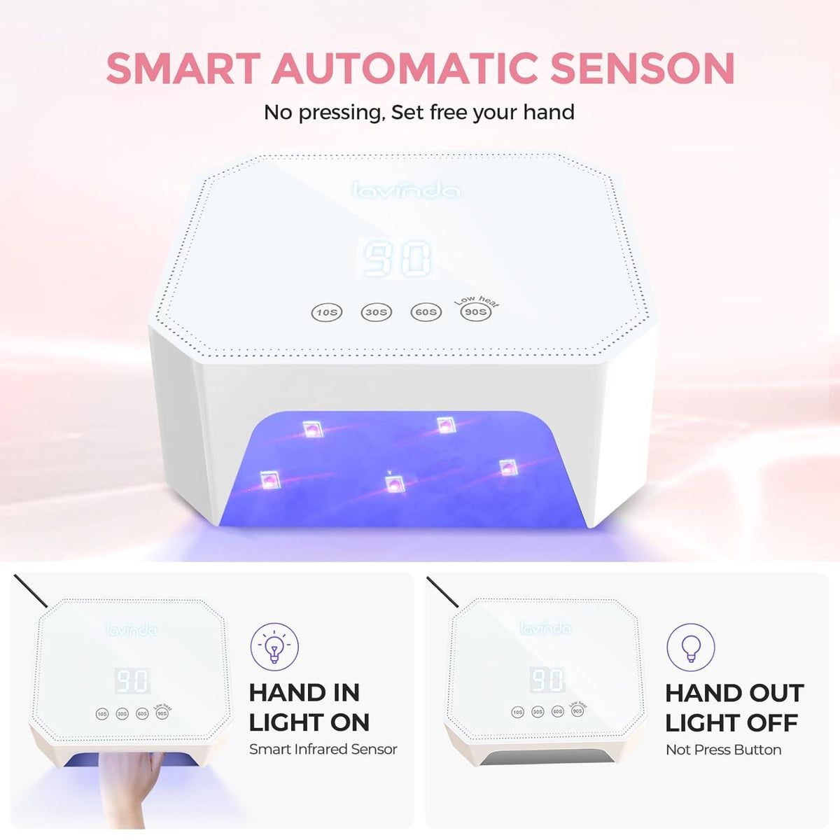 Lavinda 54W Corded UV LED Nail Lamp for Gel Nails - Plug-in Professional Nail Dryer with Fast Curing, 4 Timers, Touch Screen, Compatible with All Gel Polishes (White)