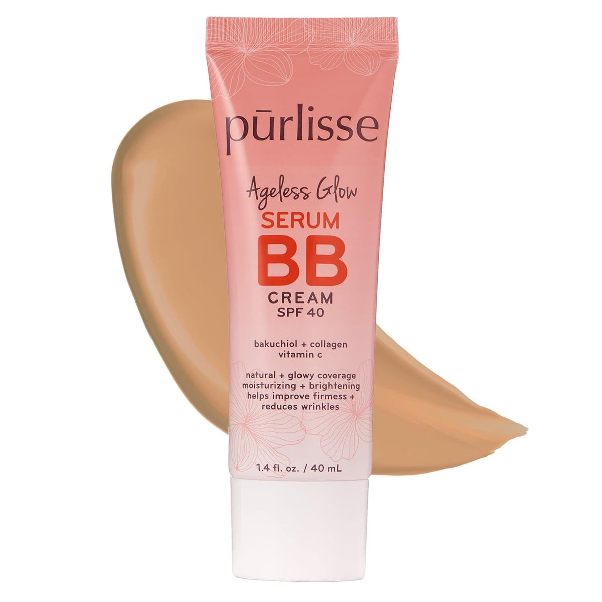 pūrlisse Ageless Glow Serum BB Cream SPF 40 - Glow BB Cream with SPF Enriched with Bakuchiol & Vitamin C to Help Improve Firmness & Reduce Wrinkles for Dewy Skin - Medium (1.4 oz)
