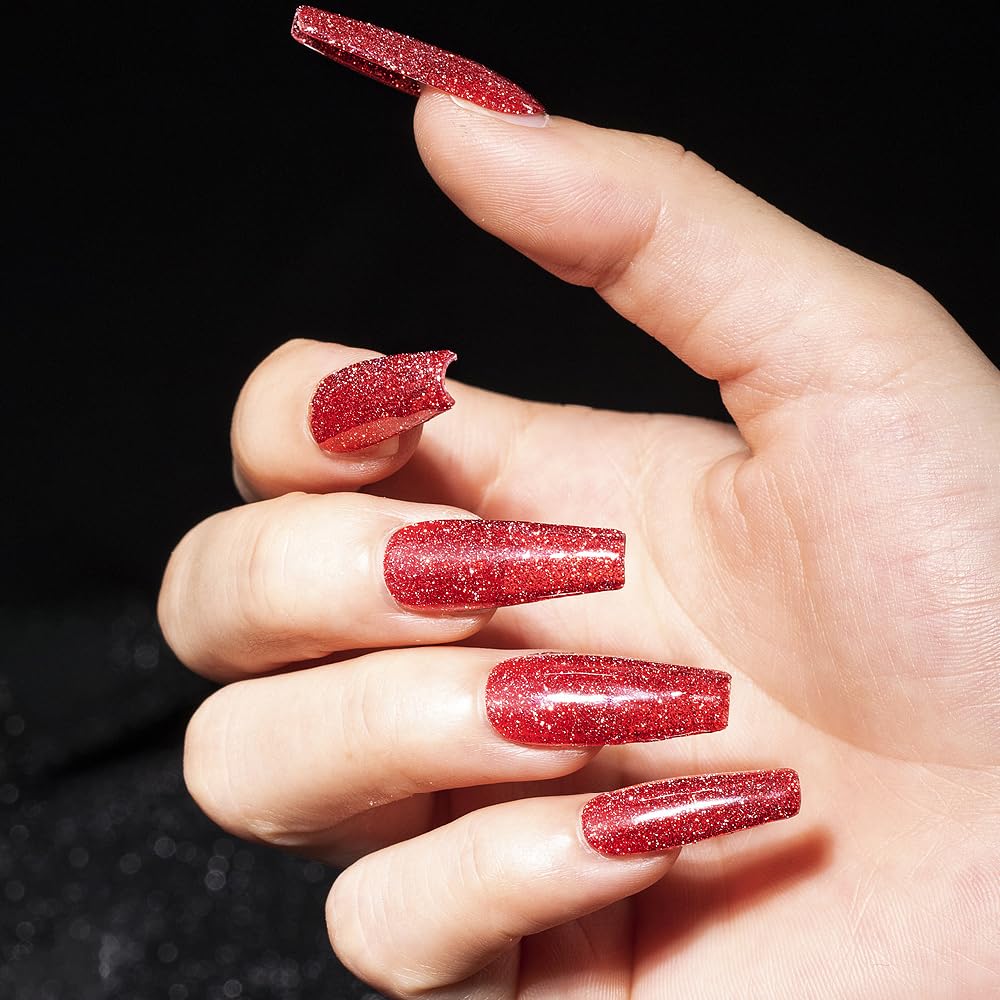 MIZHSE Glitter Red Gel Nail Polish, Reflective Gel Polish Sparkly Shiny Shimmer Nail Polish Soak Off Nail Art Salon Varnish Manicure DIY at Home Christmas Color