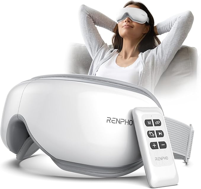 RENPHO Eye Massager with Remote, Heat, Compression, Fathers Day Birthday Gifts for Dad Women, Eyeris 1 Sleep Mask FSA HSA, Headache Massager Scalp for Strain Relief, Migraine Relief, Reduce Stye Eye