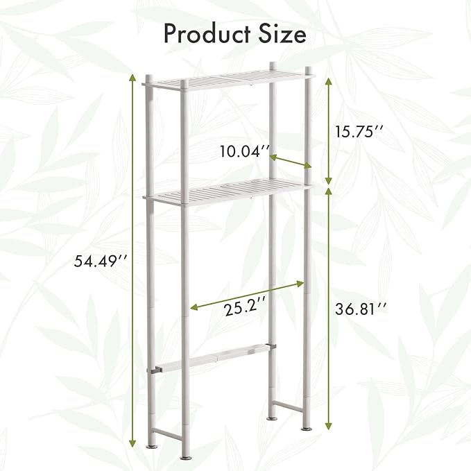 AmazerBath Bamboo Over The Toilet Storage Shelf, 2-Tier Over Toilet Bathroom Organizer Rack, Bathroom Shelves Over Toilet Space Saver, White