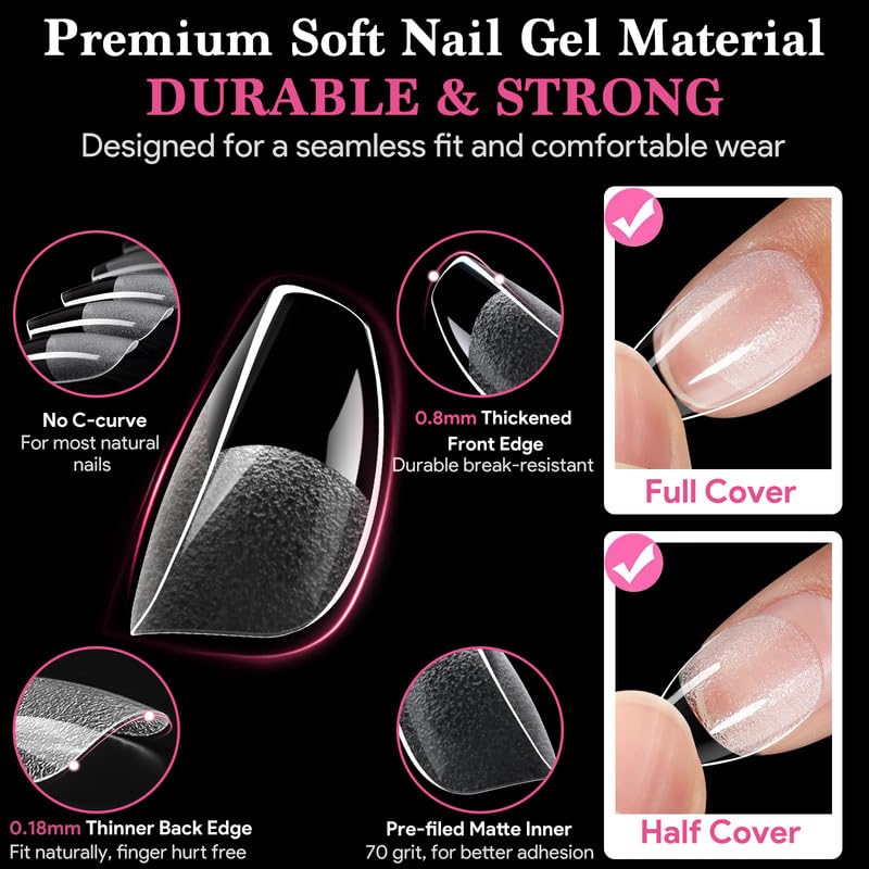 Extra Short Coffin False Nail Tips, 15 Sizes 510 PCS Clear Soft Press On Fake Nail Pre-shaped Half Matte Full Cover Gel Nail Tips Extensions Thick Long Lasting for DIY Beginners & Salon Manicure