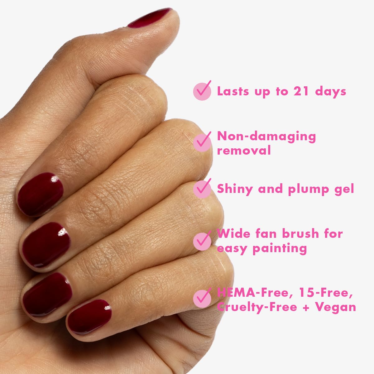 Olive & June Gel Polish | UV LED Nail Lamp Needed | Long Lasting Formula | Up to 21 Days of Wear | Damage-Free Removal | Salon-Quality Manicure, Pedicure at Home | Obsessed | Dark Ruby