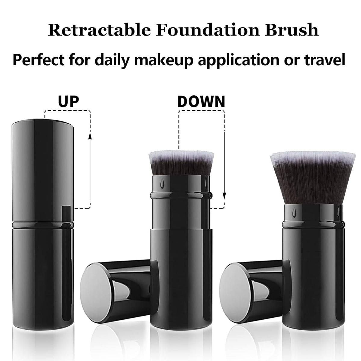 Falliny Makeup Brushes, Retractable Travel Kabuki Powder Foundation Brush, Portable Face Liquid Foundation Sunscreen Brush with Cover for Blending Liquid, Bronzer,Cream or Flawless Powder Cosmetics