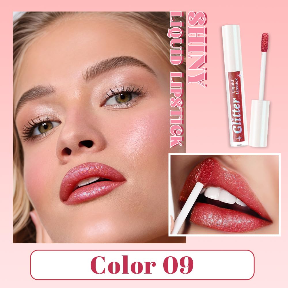Orange Red Metallic Lipstick for Women,Lightweight Glitter Sparkling Liquid Lipsticks,Shimmer Lip Gloss Stain Long Lasting Waterproof Smudge Proof Non-Drying 24 Hour Full Coverage Lip Makeup,Vegan