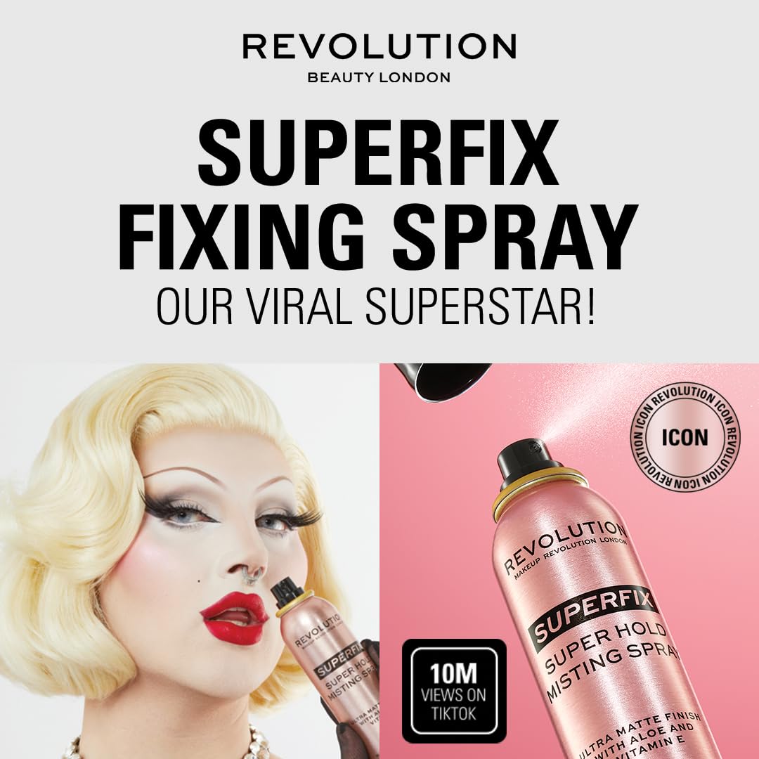Revolution Beauty London, Superfix Misting Makeup Setting Spray, Ultra-Matte & Shine-Free Finish, Long-Lasting & Lightweight Mist, Infused with Vitamin E, 5.07 fl oz