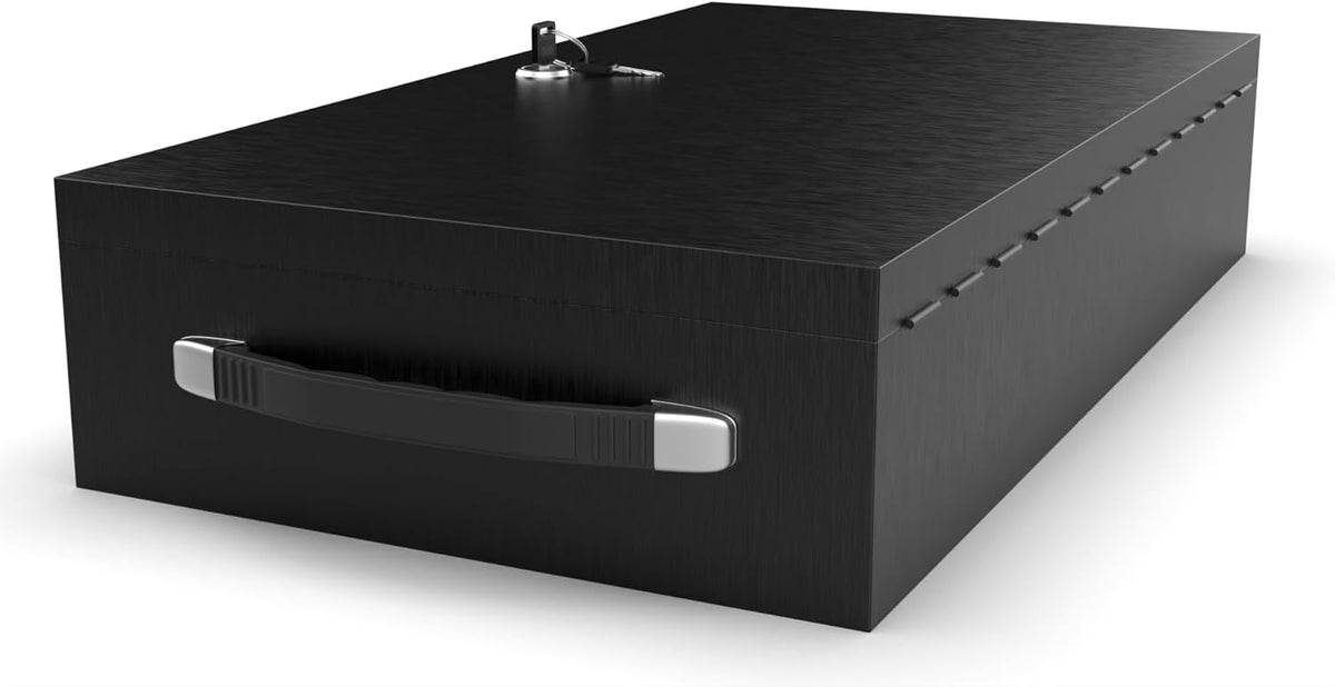 Fire Retardant Large Strong Box, Fits Legal Documents & More Flat, Steel Security Chest Lock Box, Fire Resistant to Safeguard Vitals, 0.43 Cubic Ft, 18" x 10" x 3.5" Interior, Black
