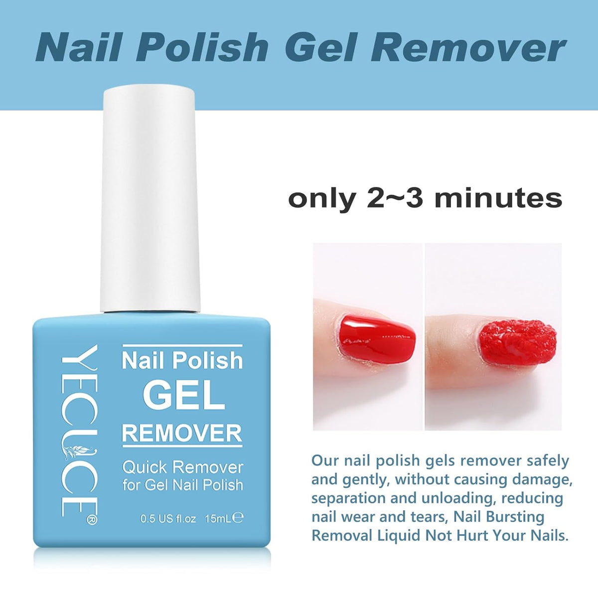 Gel Nail Polish Remover, Nail Polish Remover Gel Polish Remover for 2-3 Minutes Quick & Easy Remove No Need for Foil, Soaking or Wrapping (15m +1 PCS Cuticle Pusher +1 PCS Nail Polish Scraper)