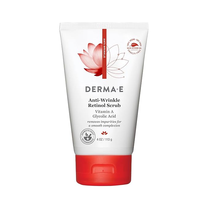 DERMA E Anti-Wrinkle Scrub – Anti-Aging Face Wash with Glycolic Acid and Vitamin A – Cleansing and Exfoliating Treatment Removes Makeup, Oil and Impurities, 4 oz