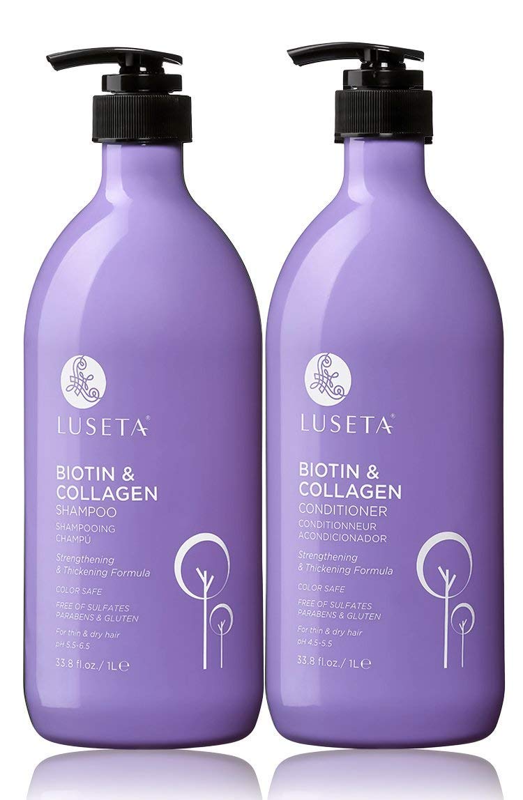 L LUSETA Biotin & Collagen Shampoo & Conditioner Set (2 x 33.8oz) - Thickening for Hair Growth, Infused with Argan Oil to Repair Dry, Damaged Hair