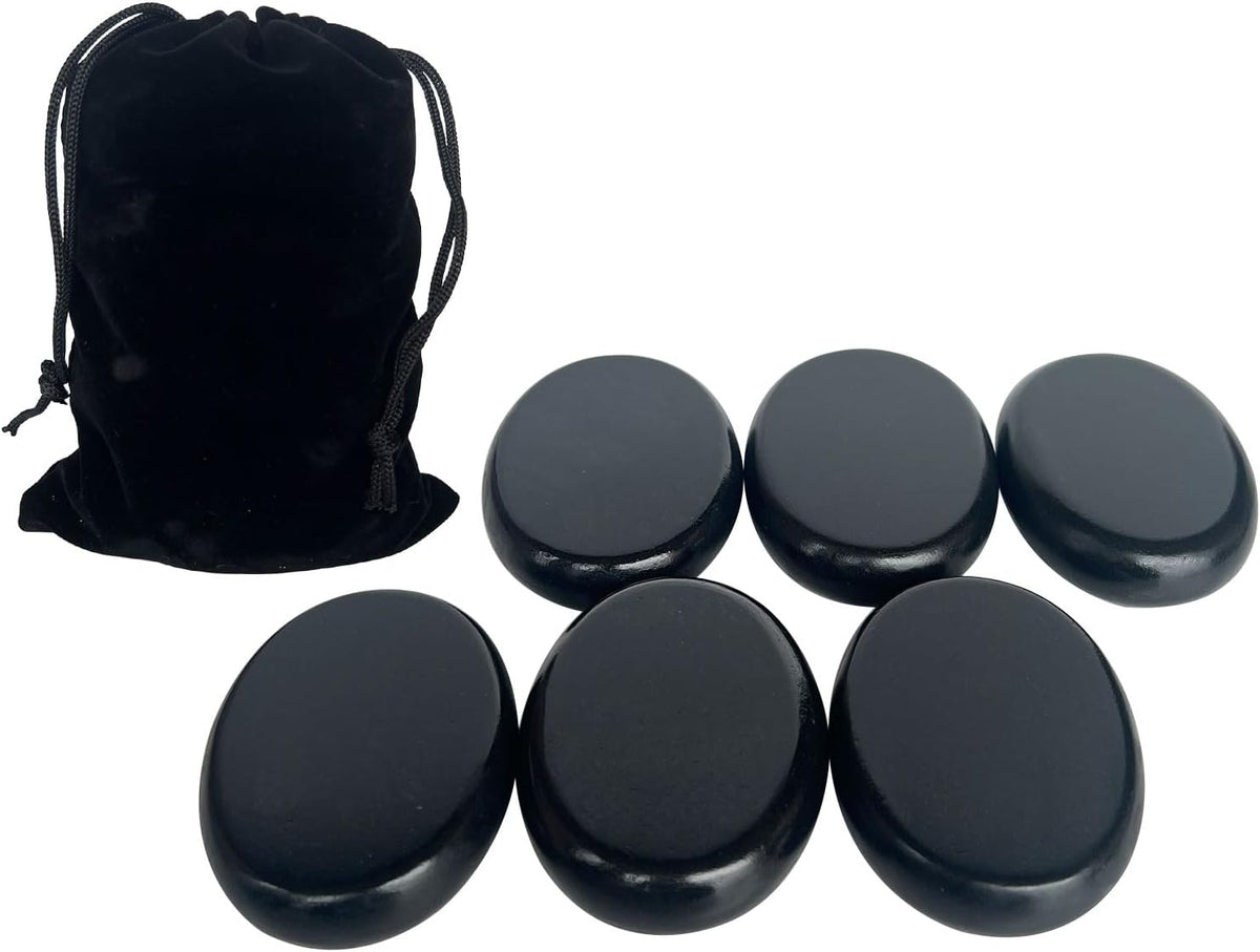 Hot Stones Massage Set,6 Piece Set Oval hot Stone 3.15x2.36x0.7 inches.Basalt Home spa, Relaxation, Massage Treatment