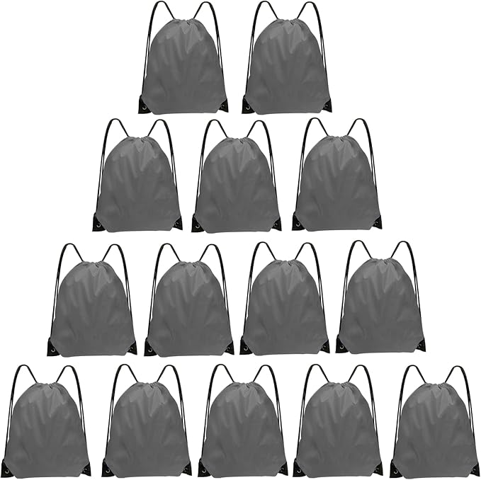 Drawstring Bags Bulk 14 Pcs Drawstring Backpack Bulk Cinch Bag Sackpack for Men Women Gym (Gray)