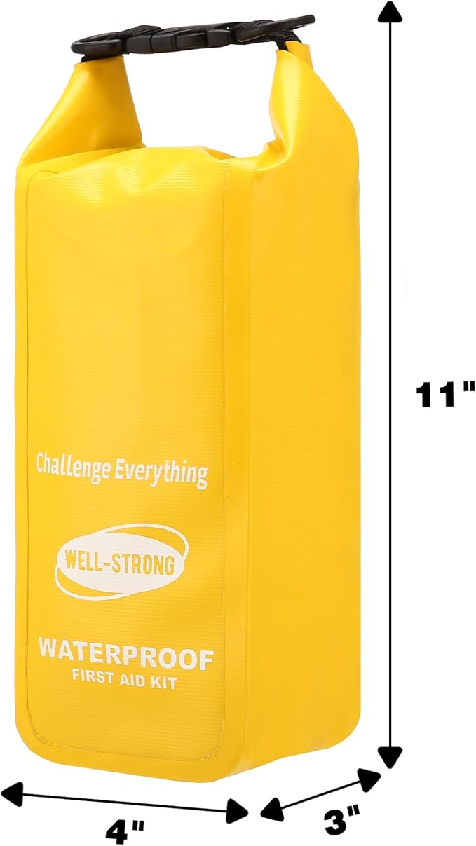 Waterproof First Aid Kit Roll Top Boat Emergency Kit with Waterproof Contents for Fishing Kayaking Boating Swimming Camping Rafting Beach Yellow