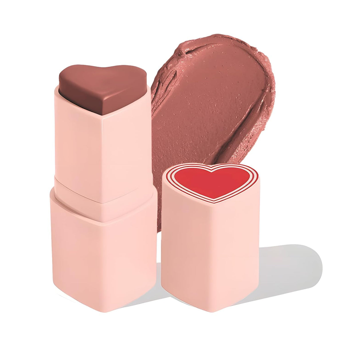 Blush Stick for Cheeks, Cream Blush with Heart-shaped, Blush Face Stick Multi-Use Lip and Cheek Tint, Waterproof Lightweight Easy to Blend Cream Blusher Makeup - Dried Rose