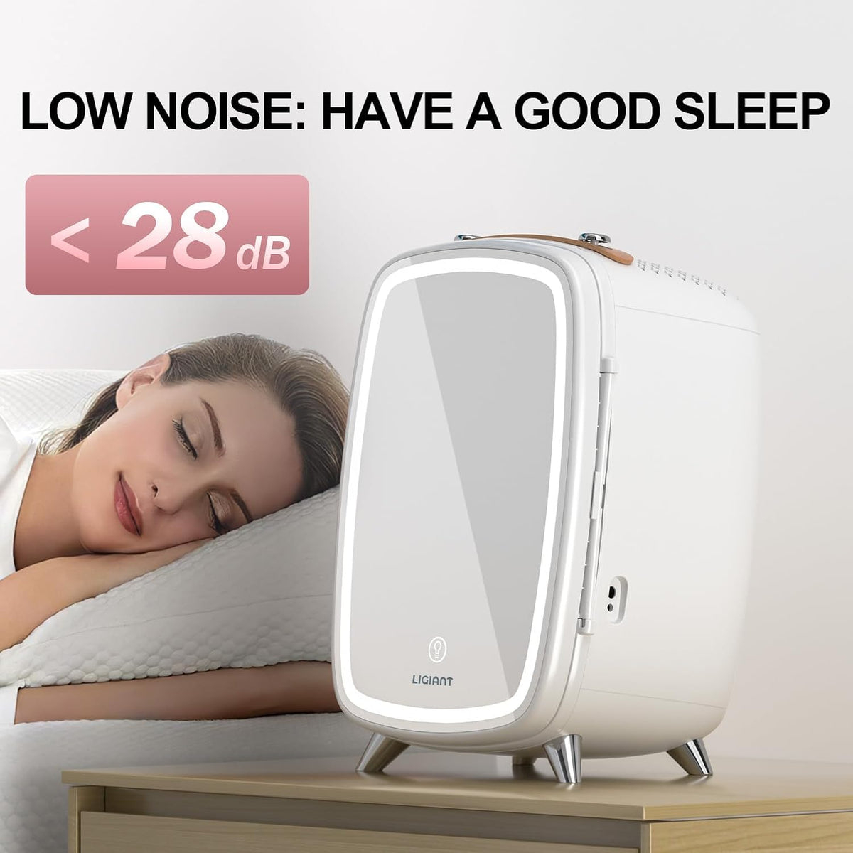 Skincare Fridge, With 3-Level Dimmable LED Light Mirror, Low Noise Beauty Fridge, 6L Large Capacity, Semiconductor Cooling, Portable Design for Multiple Uses - Bedroom, Office, and Travel