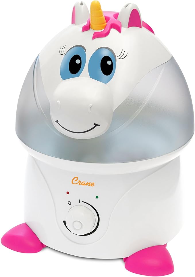 Crane Unicorn Ultrasonic Cool Mist Humidifier with Auto Shut-Off, For Baby Nursery and Kids Room, 1 Gallon Tank, Animal Humidifier For Kids Room