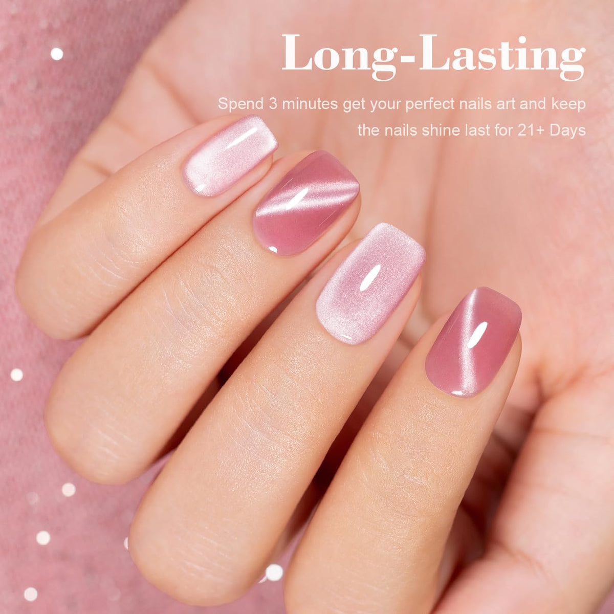 RARJSM Moonlight Cat Eye Gel Polish Blush Jelly Rose Pink Silver White Smoothie Glitter 15ml Silky Shimmer Velvet Mirror Cateye Gel Nail Polish with Magnetic Stick UV LED Curing Require Soak Off