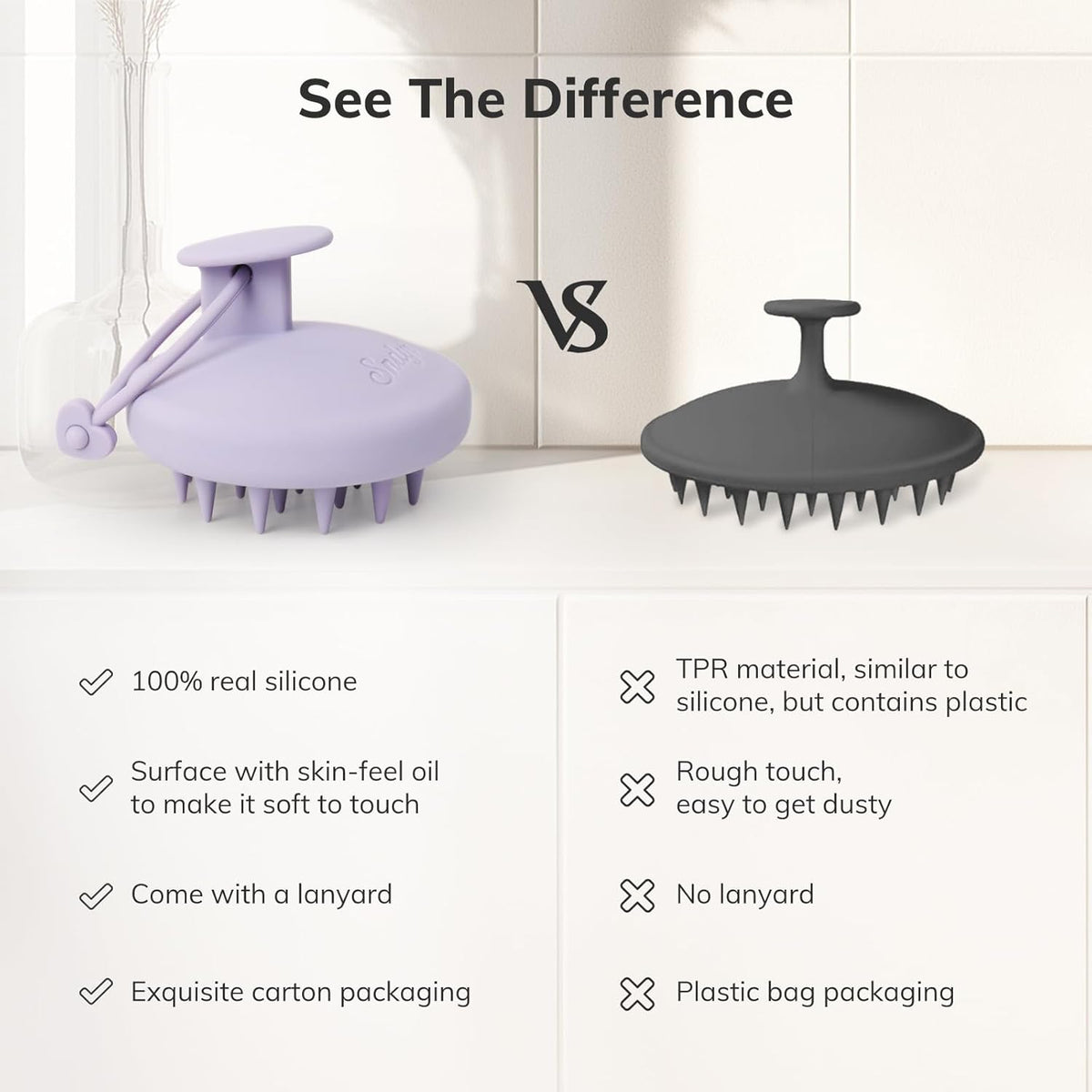 Sndyi Silicone Scalp Massager Shampoo Brush, Hair Scrubber with Soft Silicone Bristles, Scalp Scrubber/Exfoliator for Dandruff Removal, Wet Dry Scalp Brush for Hair Growth & Scalp Care, Gray Purple