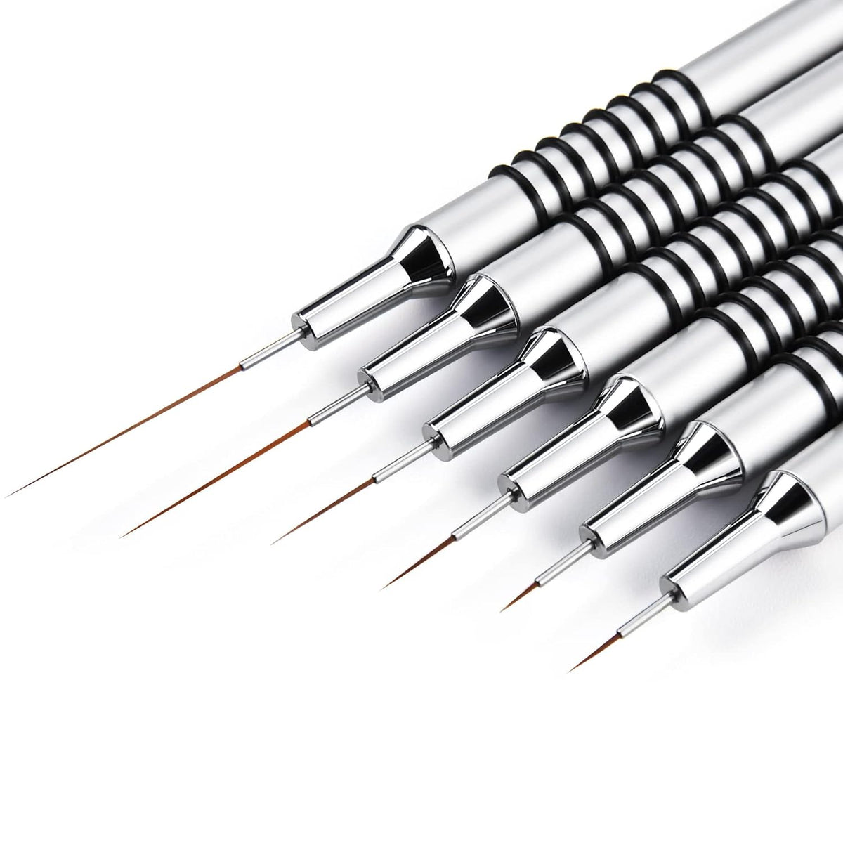 Nail Art Liner Brushes Set, 6Pcs Nail Art Design Brush Striping Thin Long Lines Dotting Drawing Pen, UV Gel Polish Painting Metal Handle Striper Brushes Size 5/7/9/11/20/25mm