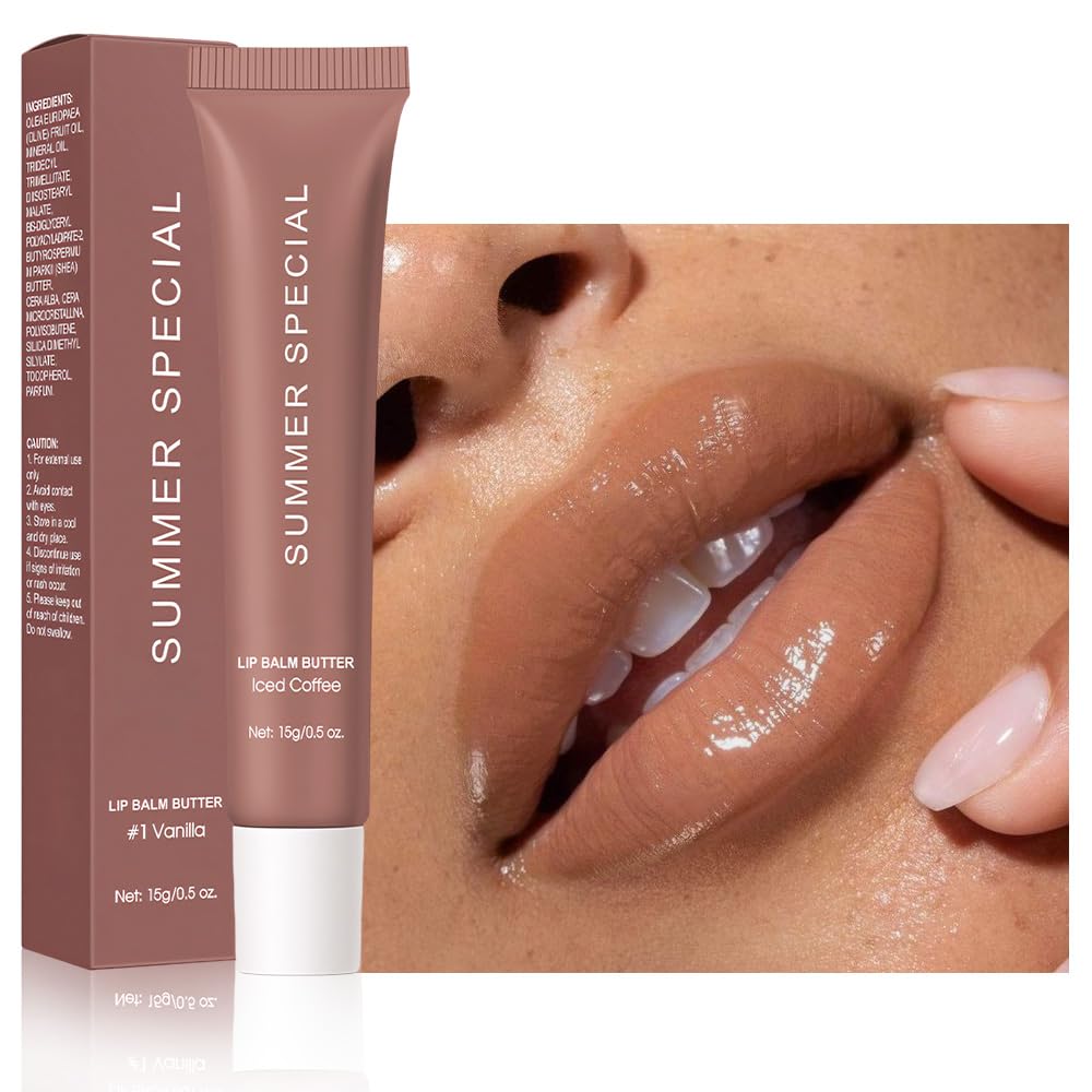 Summer Ultra-Hydrating Lip Butter Balm, Natural Vegan Lip Balm for Instant Moisture, Shine & Hydration,Sheer-Tinted,Soothes & Softens Dry Lips,Bálsamo labial hidratante #3 lced Coffee 0.5 Fl Oz