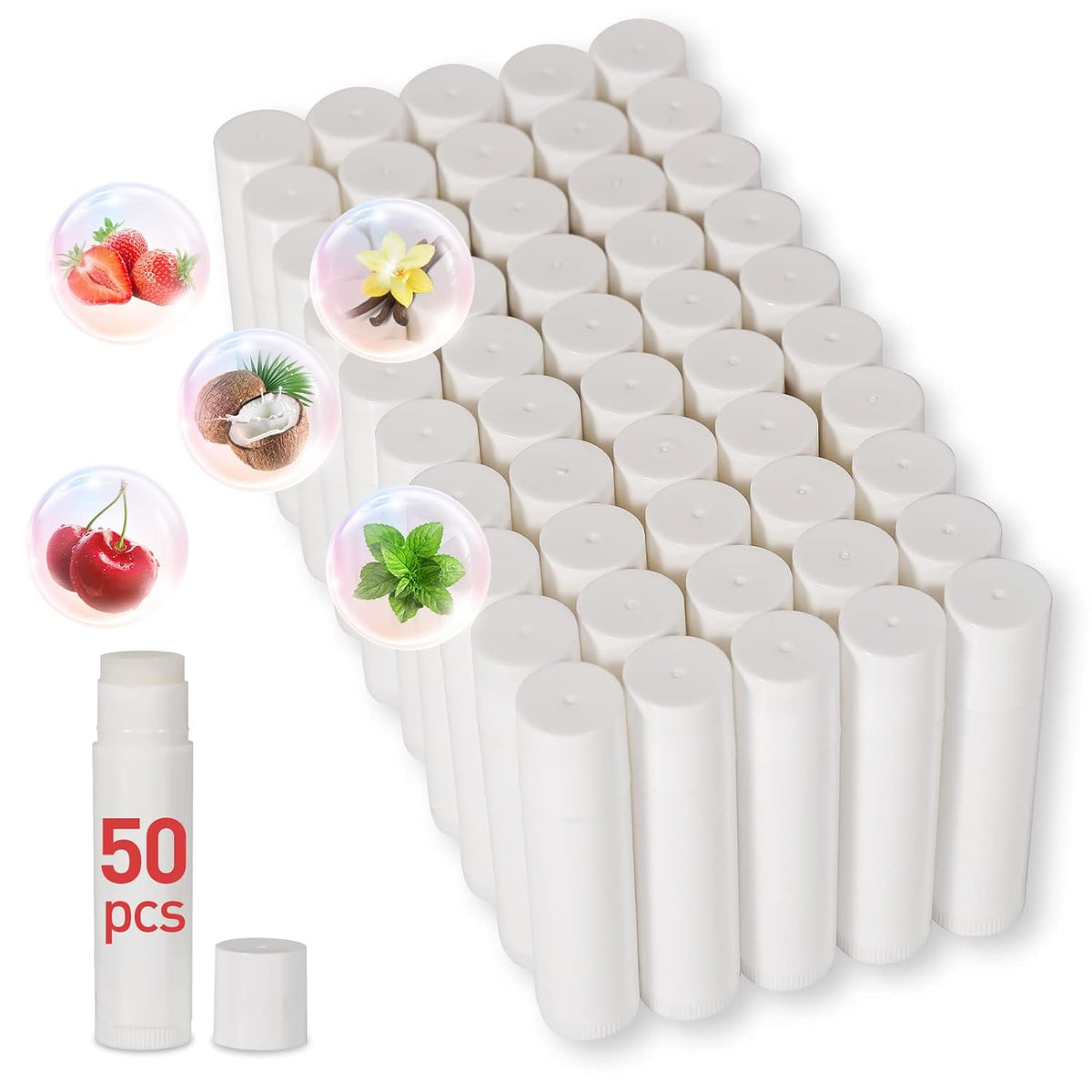 DMSKY 50 Pack Lip Balm Unlabeled, Natural Lip Balms Bulk Blank Tube, Lip Balm for Party Favors and Gift Basket Filling, Wedding or Baby Shower-5 Flavors