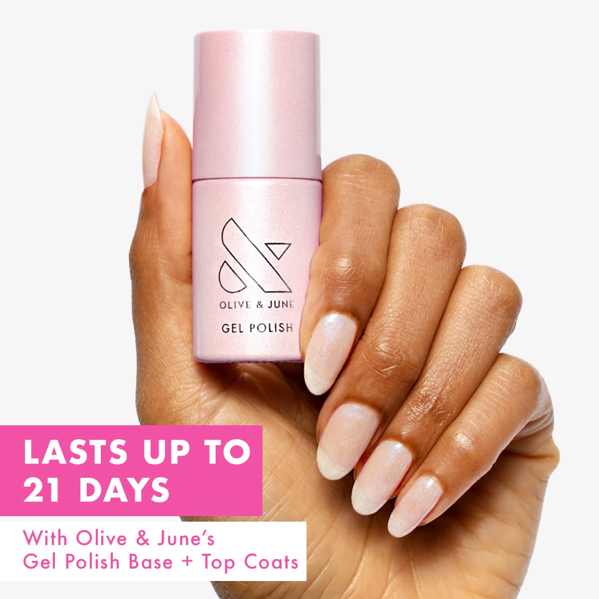 Olive & June Gel Polish | UV LED Nail Lamp Needed | Long Lasting Formula | Up to 21 Days of Wear | Damage-Free Removal |Salon-Quality Manicure at Home | Pink Goldfish | Pink Iridescent