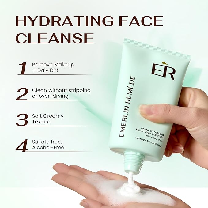 Cream-to-Foam Cleanser with Aloe Water, Ceramide NP, Hyaluronic Acid & Xylitol, Hydrating Barrier Support for Oily to Normal Skin, 120ml