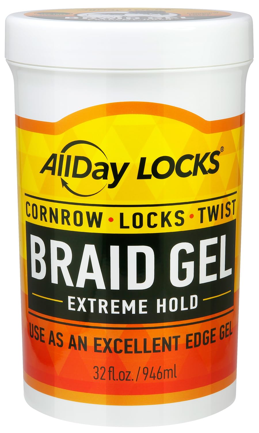 AllDay Locks Braid Gel (Jar) | Extreme Hold, High Shine | Frizz & Flake-Free Edge Control | Tea Tree, Lavender, Peppermint Oil | Slick & Style Braids, Locks, Twists, Cornrows | 32 oz