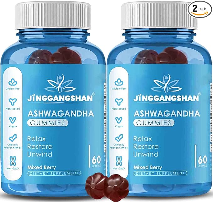 (120 Count) Ashwagandha Gummies KSM-66 - Mixed Berry, Vegan, Plant Based, Non-GMO, Gluten-Free & Gelatin Free Relax, Organic Ashwa Root Extract Supplement for Immune Support
