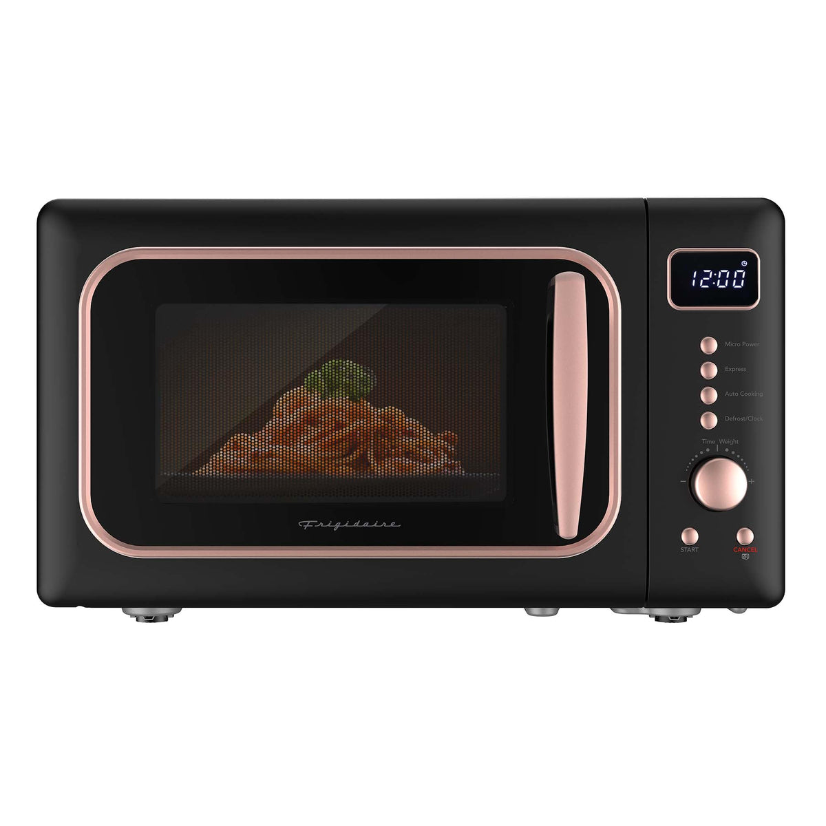 Frigidaire, 0.7 Cu. Ft. Retro Countertop Microwave Oven, 700W Compact Microwave with 8 Auto Cook Menus, Auto Defrost, 5 Power Levels, LED Display, Glass Turntable, White-RoseGold