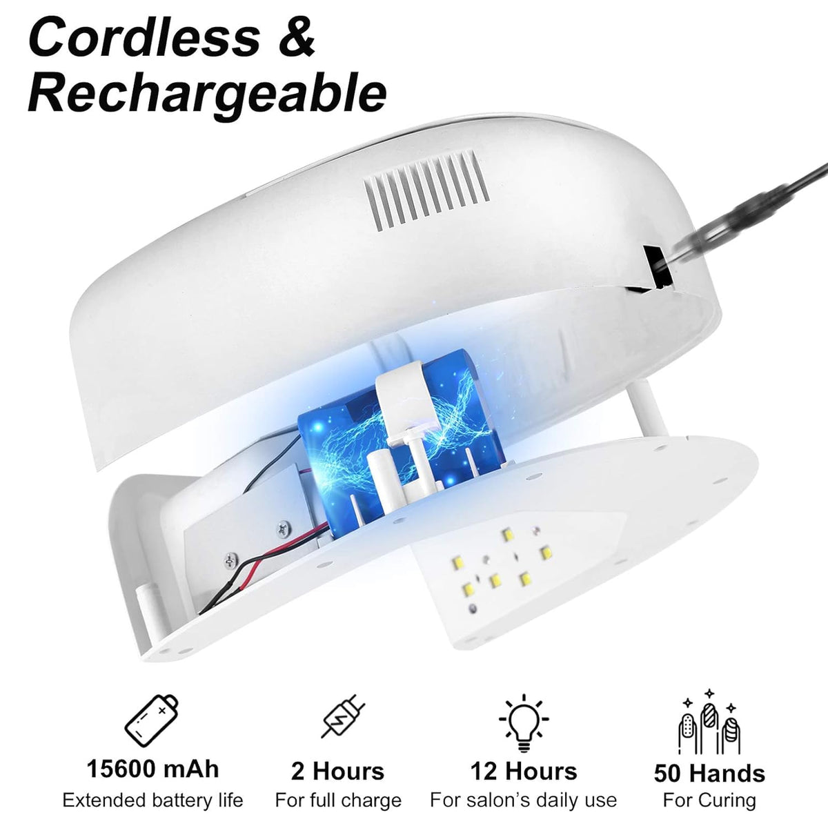 60W Rechargeable UV LED Nail Lamp, Faster Wireless Nail Dryer Gel Polish Light 42 Beads & Portable Handle, Professional Curing Lamp for Fingernail and Toenail (White)