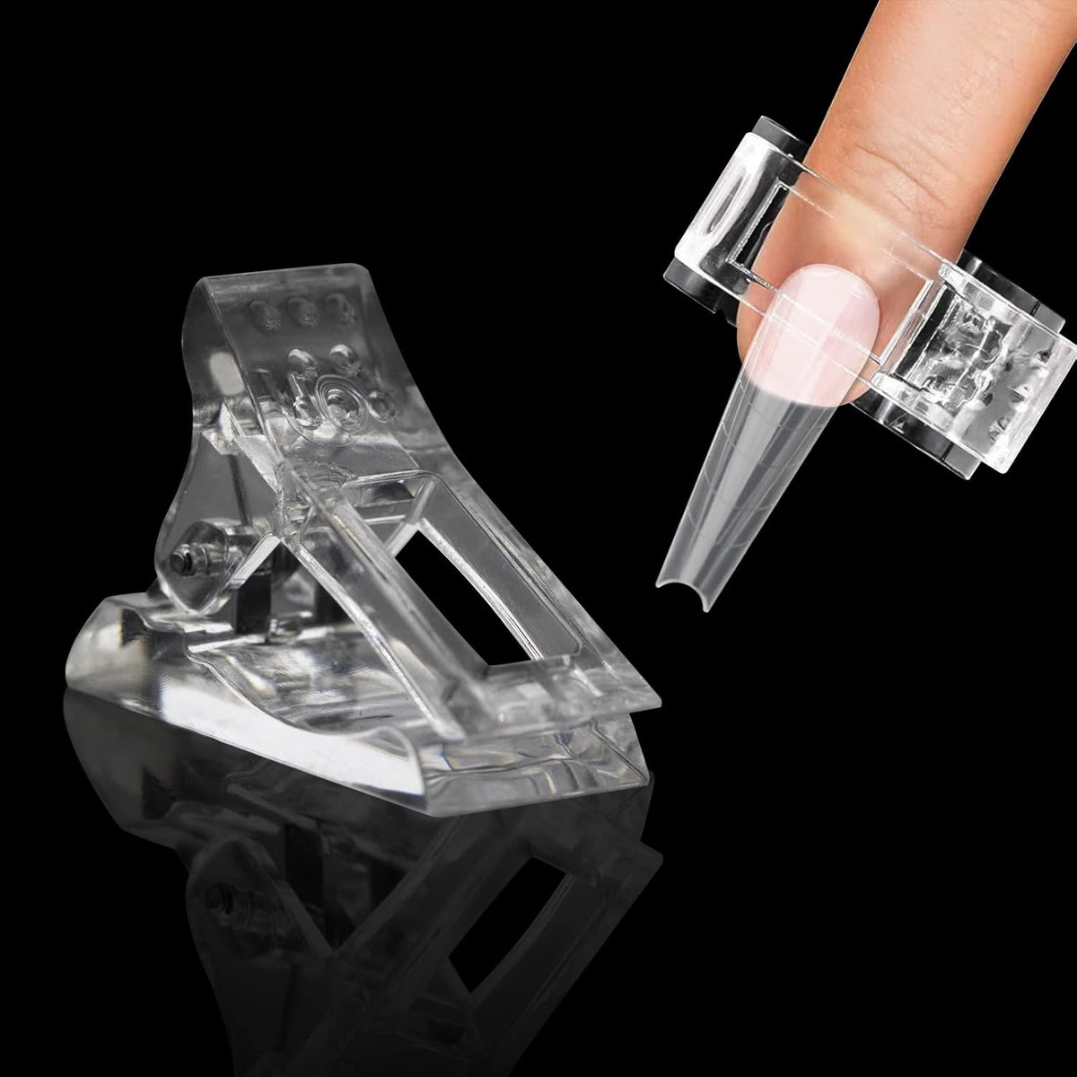 10 Pcs Nail Tips Clip for Quick Building Extension Nail Mold & Nail Tips,Plastic Transparent Dual Nail Form Extension Clip Builder DIY Manicure Nail Art Tool(Nail Clip)