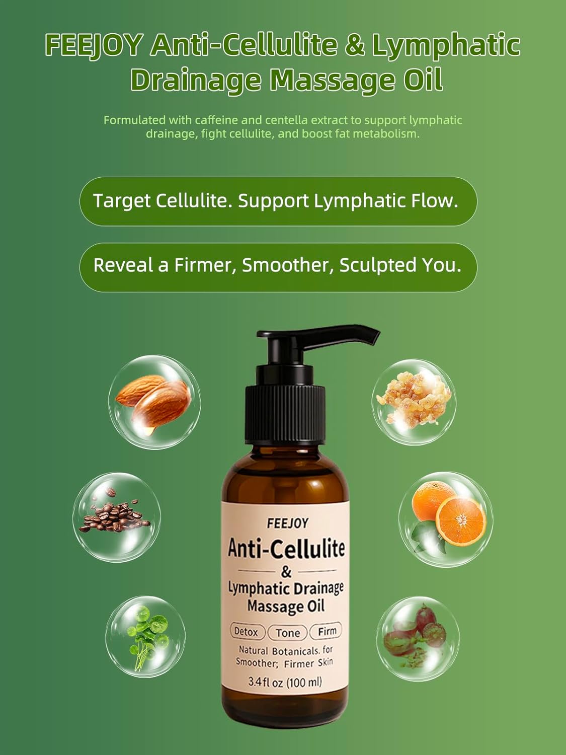 Body Oil & Massage Oil, Body Firming Oil for Cellulite, Lymphatic Drainage, Skin Tightening & Stretch Marks, Massage Oil for Massage Therapy for Leg, Hip, Arm & Belly, Daily or After Shower Use