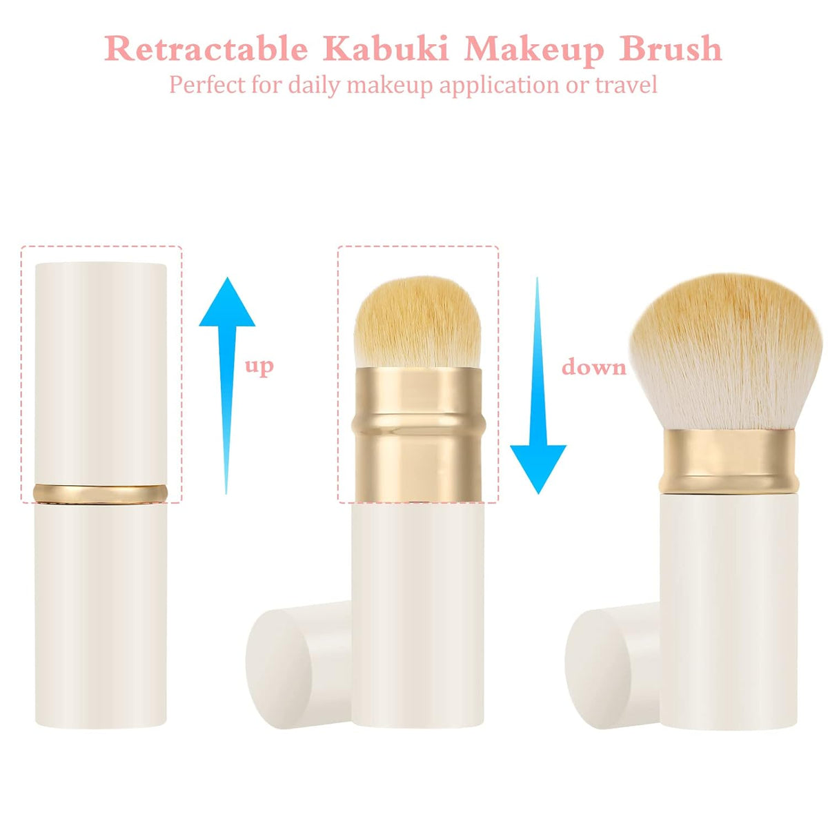 Falliny Retractable Kabuki Makeup Brush, Travel Face Blush Brush, Portable Powder Foundation Sunscreen Brush with Cover for Blush, Bronzer, Buffing, Flawless Powder Cosmetics