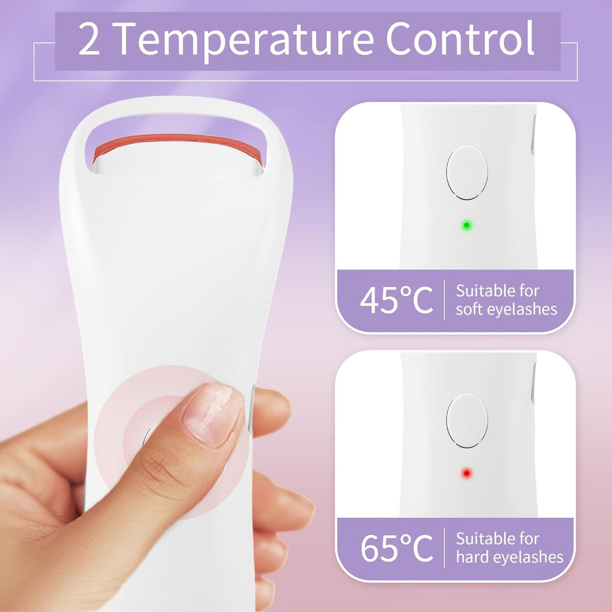 Heated Eyelash Curlers, Rechargeable Electric Eyelash Curler with Dual-Arc Design & 2 Adjustable Temperature - Safe Gentle Heated Lash Curler for Natural Curl Perfect Fit for Women WH74