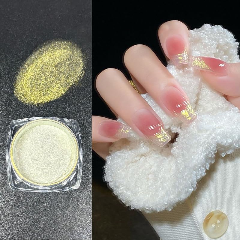 2 Pcs Aurora Chrome Powder for Nails White Iridescent Nail Powder,Mermaid Chrome Nail Pearl Powder Chameleon Chrome Nail Powder Manicure Pigment(2 Pcs Aurora)