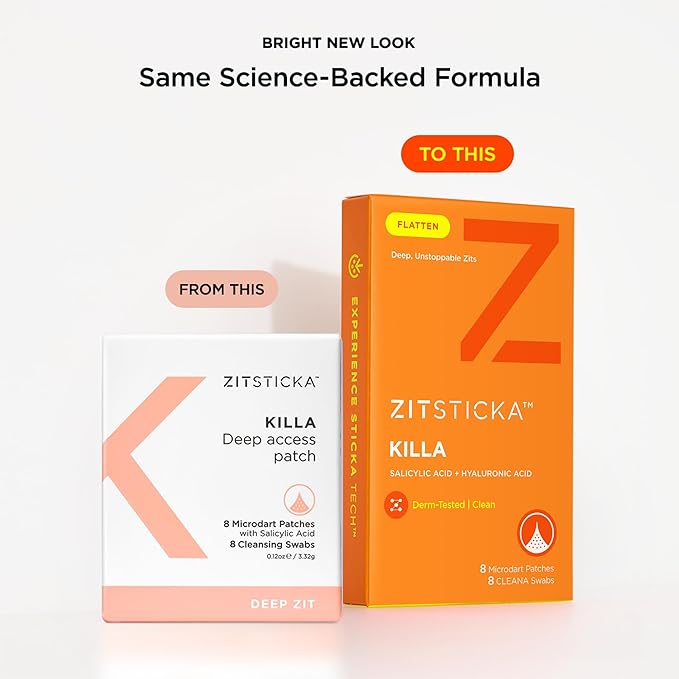 ZitSticka Killa Pimple Patches for Face - World's Most Potent Pimple Patch with Fast-Acting Microdarts - Starts Working within 6 Hours for Deep, Early-Stage Zits - Regular 8 Count with Cleana Swab