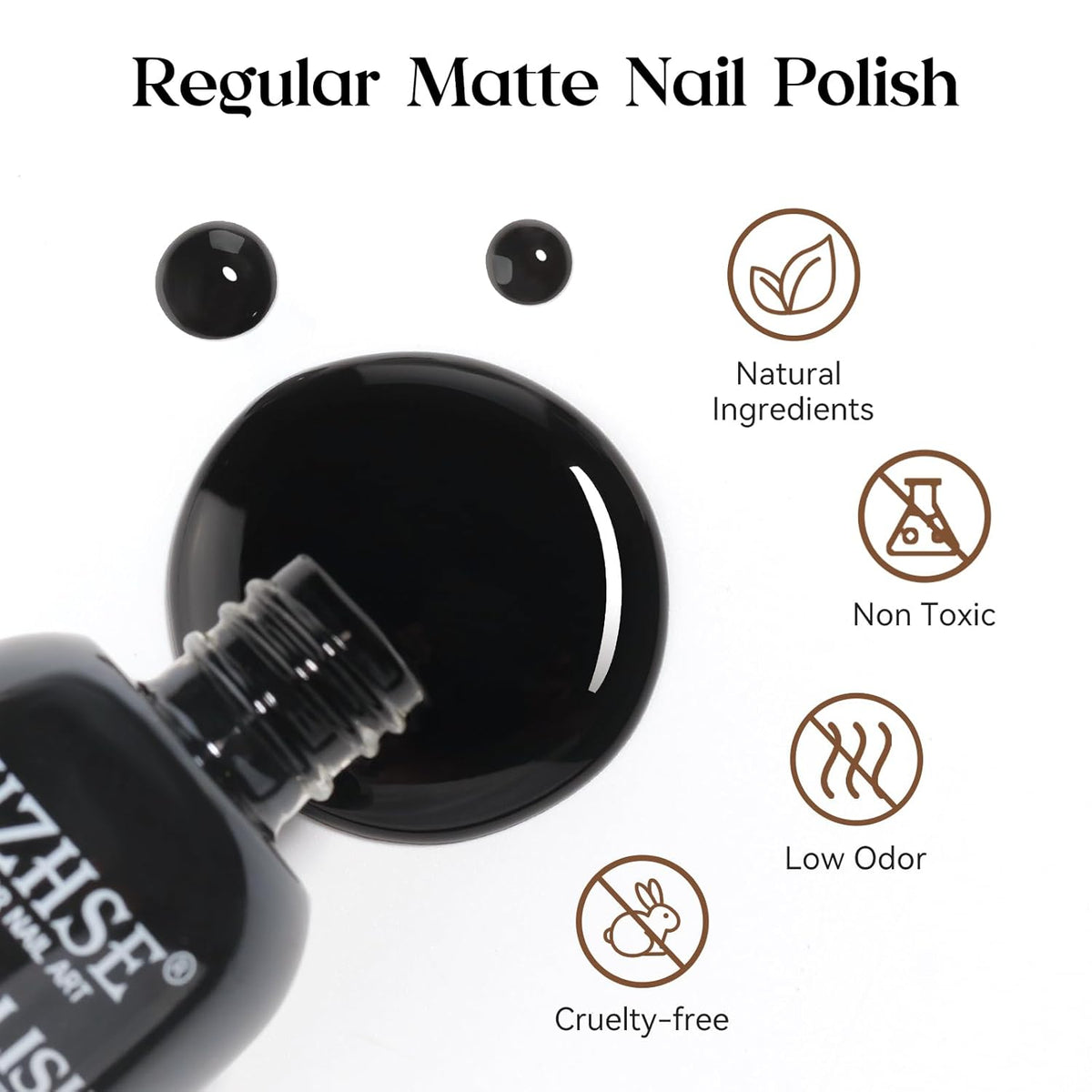 MIZHSE Matte Black Nail Polish, Quick Dry Velvet Black Nail Polish, Non-Gel Air Drying Fast 15 ml Regular Glossy Shiny Finish Nail Lacquer, Full Coverage Nail Art Manicure DIY Home