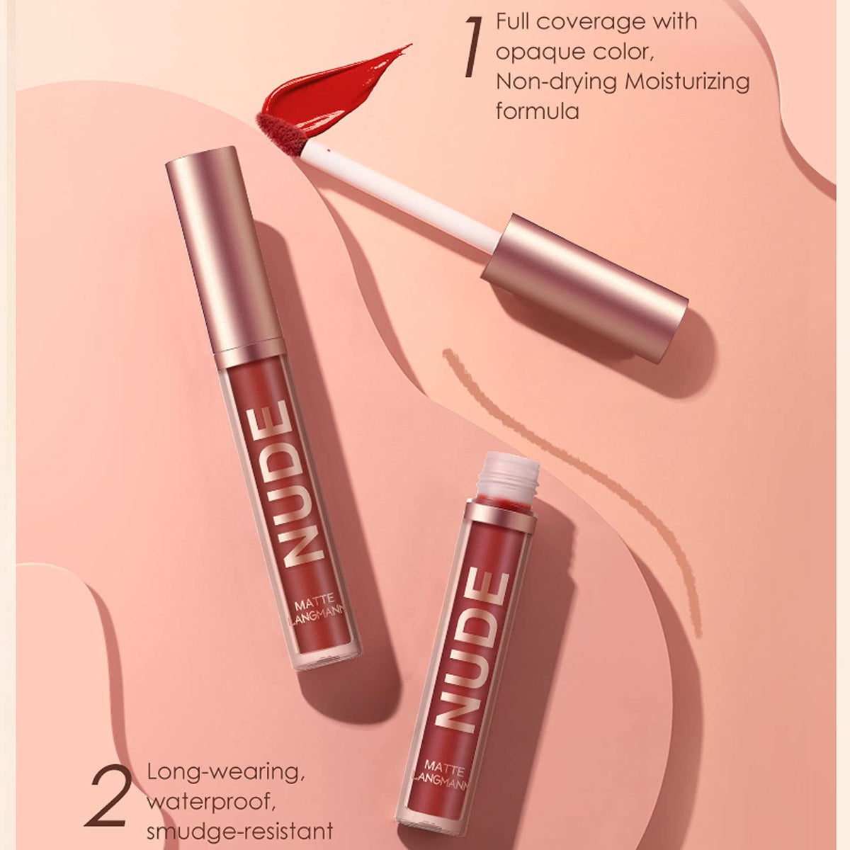 BestLand 6Pcs Matte Liquid Lipstick + Lip Liner Pens Set, One Step Lips Makeup Kits Pigment Velvety Nude Lip Stain Waterproof Long Wear Lip Gloss Make up Gift Set (Graceful Nudes Collection)
