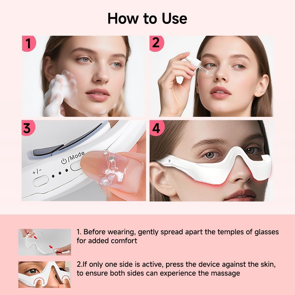 Under-Eye Red Light Therapy Device with Microcurren, 3D Contour Eye Massager for Dark Circles, Eye Bags & Wrinkles, Rechargeable Under Eye Treatment Device for Puffiness and Fine Lines