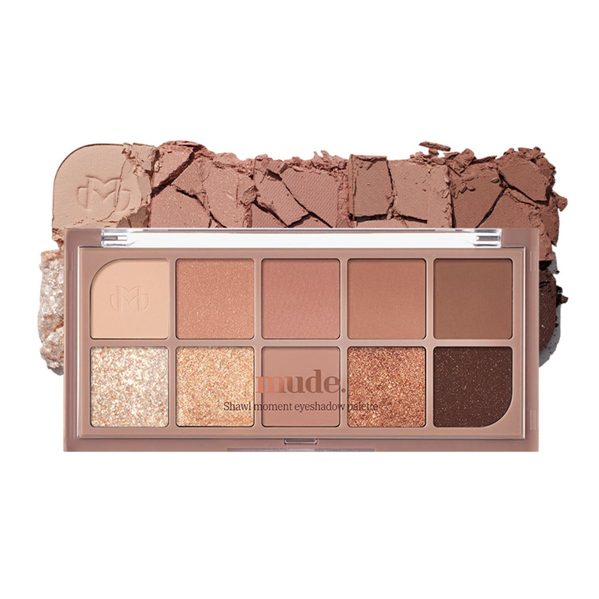 mude Shawl Moment Eyeshadow Palette Matte Shimmering Glitter Layering 10 Shades Highly Pigmented Blendable Color with Soft Texture Korean Makeup Eye Palette K-beauty