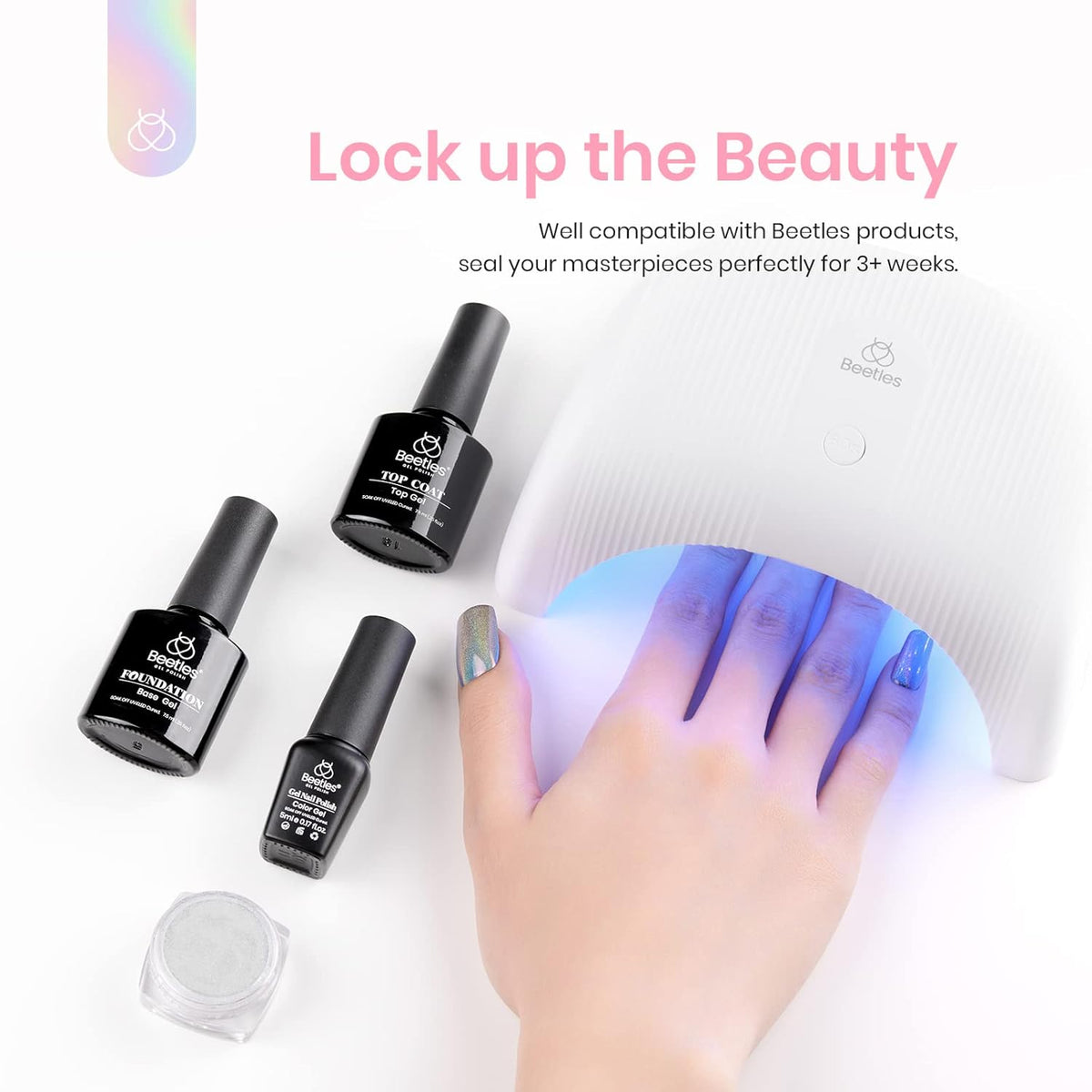Beetles Chrome Nail Powder Metallic Mirror Effect Holographic Aurora Iridescent Nail Art Decoration for Gel Polish Glitter Premium Salon Nail Glitter Manicure Pigments for Nail Art Design, 0.04oz/1g
